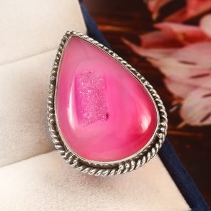 Pink Agate Druzy Size US 10 925 Sterling Silver Ring (REXT19-19)