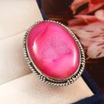 Pink Agate Druzy Size US 7 925 Sterling Silver Ring (REXT19-16)