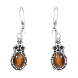 Tigerâ€™s Eye 1.25" 925 Sterling Silver Earring (REXT28-147)