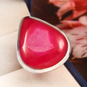 Pink Agate Druzy Size US 7 925 Sterling Silver Ring (REXT19-13)