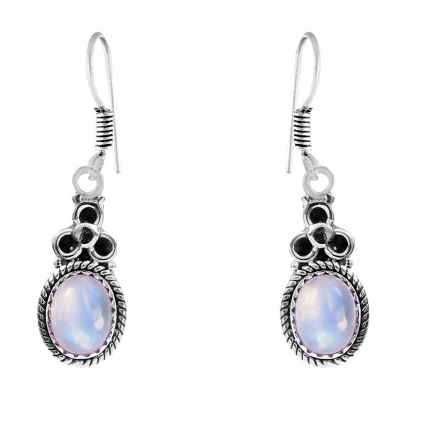 Rainbow Moonstone 1.25" 925 Sterling Silver Earring (REXT28-148)