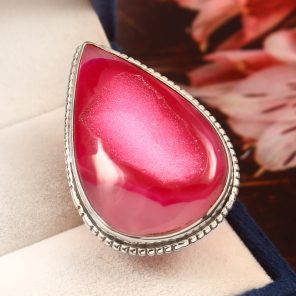 Pink Agate Druzy Size US 6 925 Sterling Silver Ring (REXT19-7)