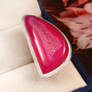 Pink Agate Druzy Size US 6 925 Sterling Silver Ring (REXT19-9)