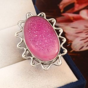 Pink Agate Druzy Size US 10 925 Sterling Silver Ring (REXT19-21)