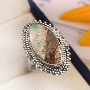 Ribbon Variscite Size US 10 925 Sterling Silver Ring (REXT19-90)