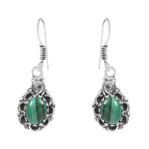 Malachite 1.25" 925 Sterling Silver Earring (REXT28-134)