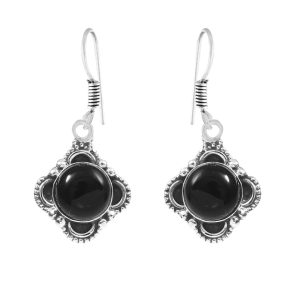 Black Onyx 1.25" 925 Sterling Silver Earring (REXT28-169)