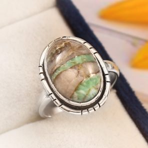 Ribbon Variscite Size US 7 925 Sterling Silver Ring (REXT19-69)