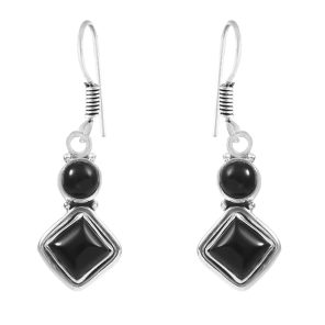 Black Onyx 1.25" 925 Sterling Silver Earring (REXT28-189)