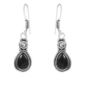 Black Onyx 1.5" 925 Sterling Silver Earring (REXT28-163)