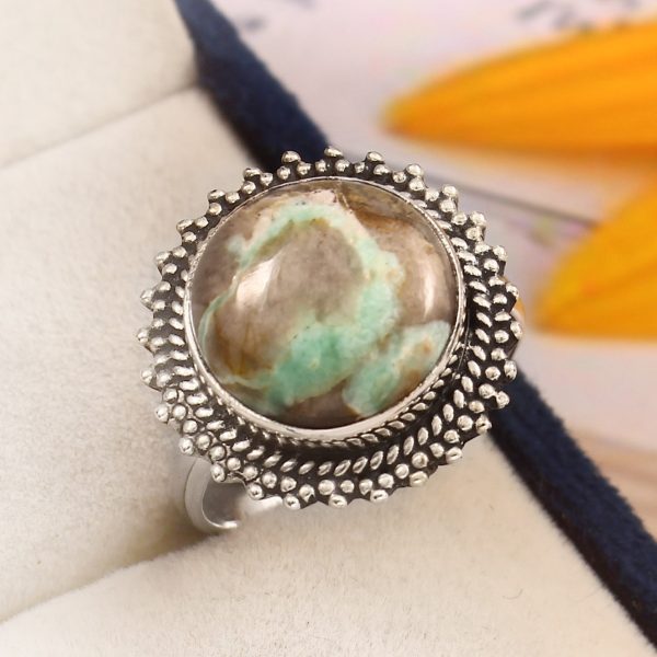 Ribbon Variscite Size US 9 925 Sterling Silver Ring (REXT19-81)