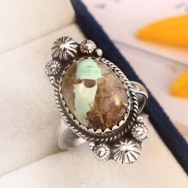 Ribbon Variscite Size US 9 925 Sterling Silver Ring (REXT19-83)