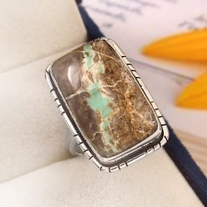Ribbon Variscite Size US 11 925 Sterling Silver Ring (REXT19-86)