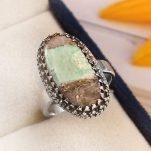 Ribbon Variscite Size US 8 925 Sterling Silver Ring (REXT19-78)