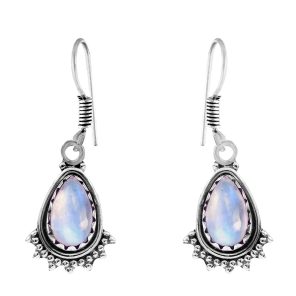 Rainbow Moonstone 1.25" 925 Sterling Silver Earring (REXT28-145)