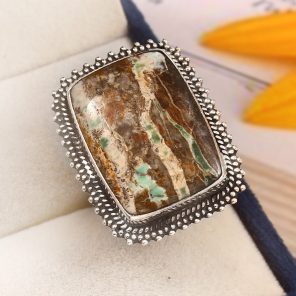 Ribbon Variscite Size US 6 925 Sterling Silver Ring (REXT19-59)