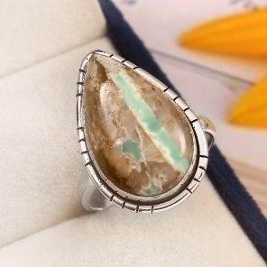 Ribbon Variscite Size US 11 925 Sterling Silver Ring (REXT19-87)