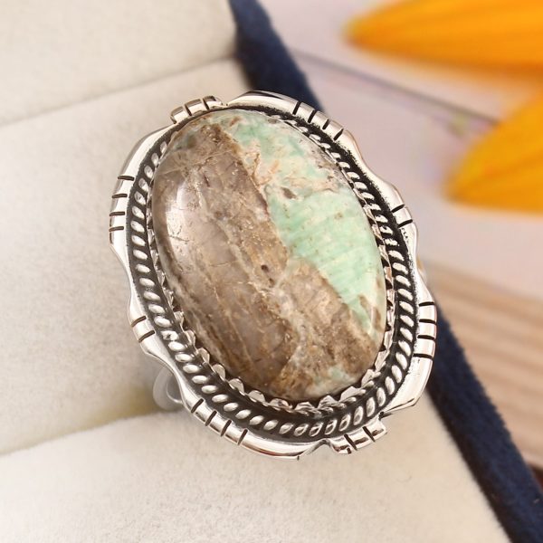 Ribbon Variscite Size US 10 925 Sterling Silver Ring (REXT19-89)