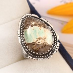 Ribbon Variscite Size US 7 925 Sterling Silver Ring (REXT19-74)