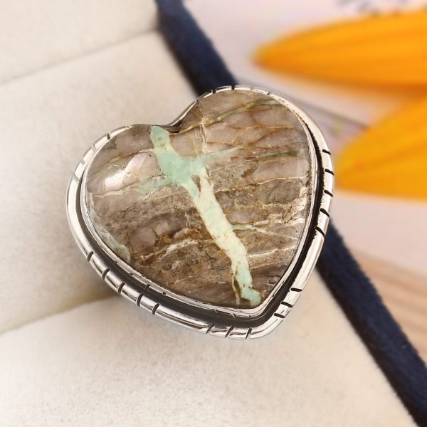 Ribbon Variscite Size US 8 925 Sterling Silver Ring (REXT19-77)