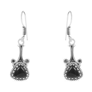 Black Onyx 1.25" 925 Sterling Silver Earring (REXT28-65)
