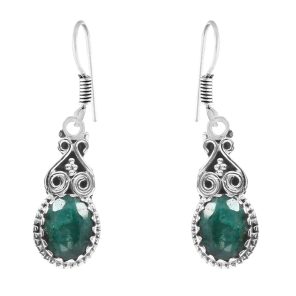 Emerald 1.5" 925 Sterling Silver Earring (REXT28-123)
