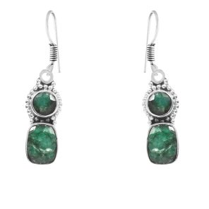 Emerald 1.25" 925 Sterling Silver Earring (REXT28-77)