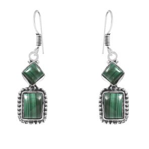 Malachite 1.5" 925 Sterling Silver Earring (REXT28-111)