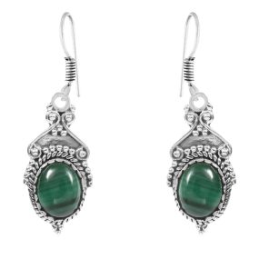 Malachite 1.5" 925 Sterling Silver Earring (REXT28-119)