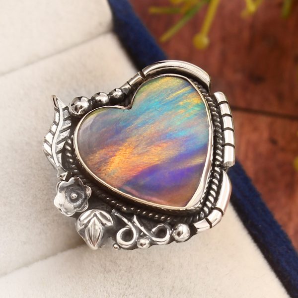 Aurora Opal Size US 8 925 Sterling Silver Ring (RS3-163)