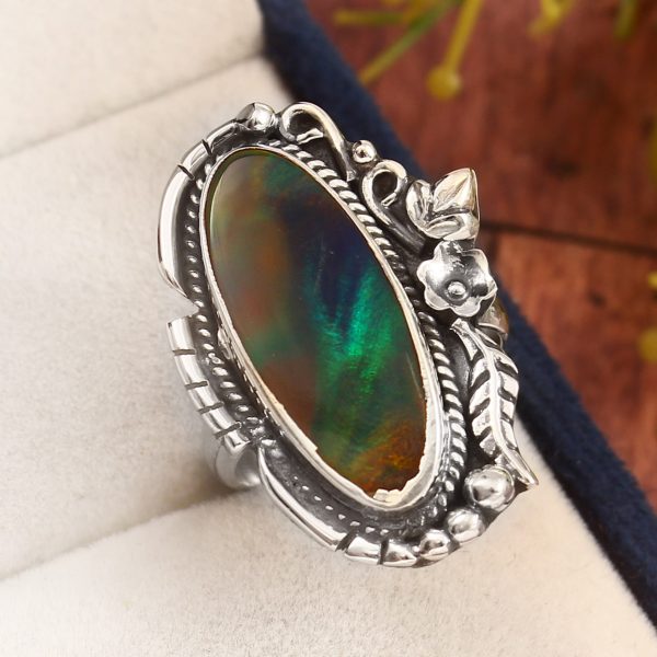 Aurora Opal Size US 7 925 Sterling Silver Ring (RS3-159)