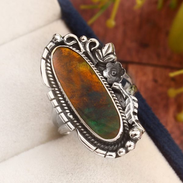 Aurora Opal Size US 7 925 Sterling Silver Ring (RS3-158)