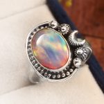 Aurora Opal Size US 10 925 Sterling Silver Ring (RS3-165)