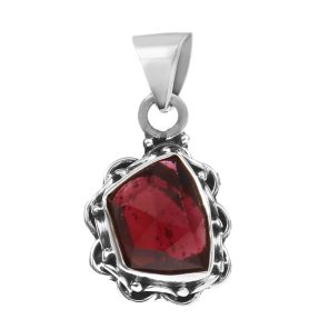 Garnet Rose Cut 1â€³ 925 Sterling Silver Pendant (REXT42-131)