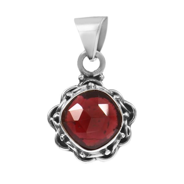 Garnet Rose Cut 1â€³ 925 Sterling Silver Pendant (REXT42-111)