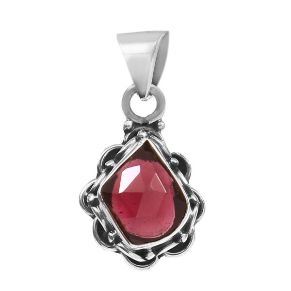 Garnet Rose Cut 1â€³ 925 Sterling Silver Pendant (REXT42-113)
