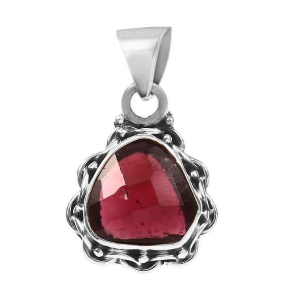 Garnet Rose Cut 1â€³ 925 Sterling Silver Pendant (REXT42-114)