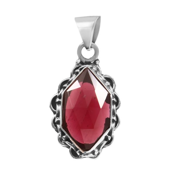 Garnet Rose Cut 1â€³ 925 Sterling Silver Pendant (REXT42-115)