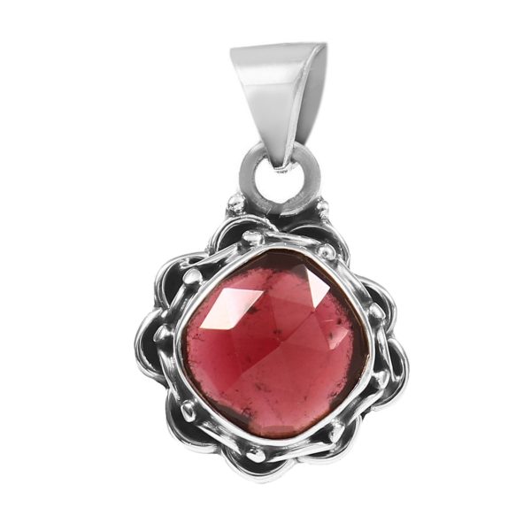 Garnet Rose Cut 1â€³ 925 Sterling Silver Pendant (REXT42-125)