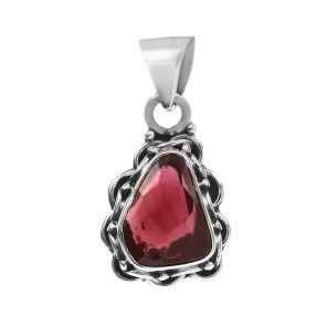 Garnet Rose Cut 1â€³ 925 Sterling Silver Pendant (REXT42-128)