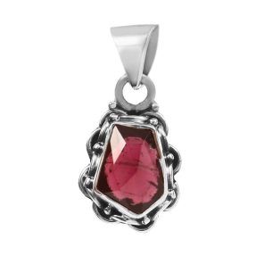 Garnet Rose Cut 1â€³ 925 Sterling Silver Pendant (REXT42-129)