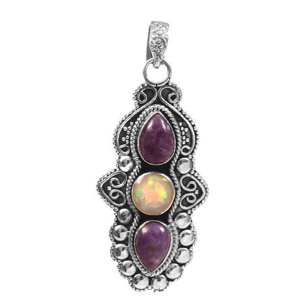 Charoite & Opal 2" 925 Sterling Silver Pendant (REXT42-104)