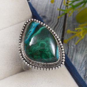 Malachite Azurit Size US 12 925 Sterling Silver Ring (REXT21-43)