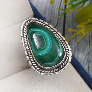 Malachite Azurit Size US 9 925 Sterling Silver Ring (REXT21-47)