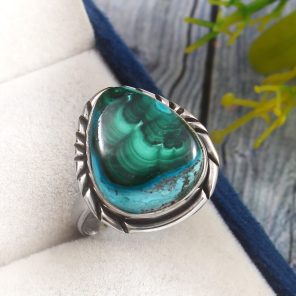 Malachite Azurit Size US 10 925 Sterling Silver Ring (REXT21-48)