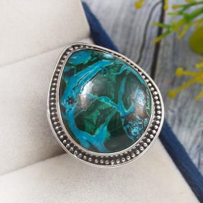 Malachite Azurit Size US 12 925 Sterling Silver Ring (REXT21-44)