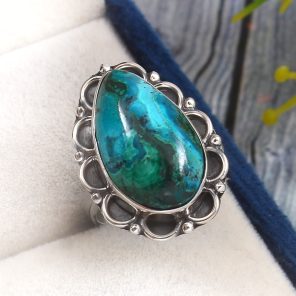 Malachite Azurit Size US 5 925 Sterling Silver Ring (REXT21-21)