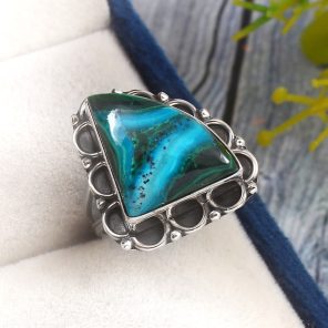 Malachite Azurit Size US 6 925 Sterling Silver Ring (REXT21-25)