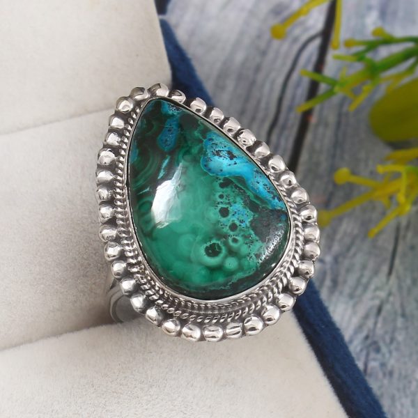 Malachite Azurit Size US 12 925 Sterling Silver Ring (REXT21-45)