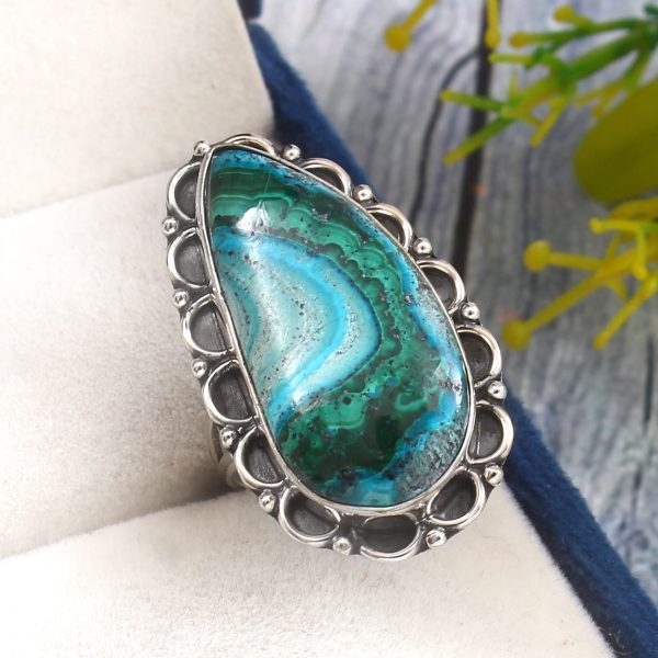 Malachite Azurit Size US 7 925 Sterling Silver Ring (REXT21-28)